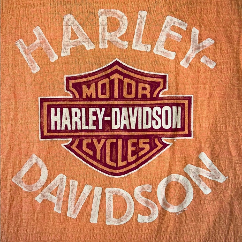 Orange Aztec Print Harley Davidson Graphic Tank Top - Picture 3 of 5
